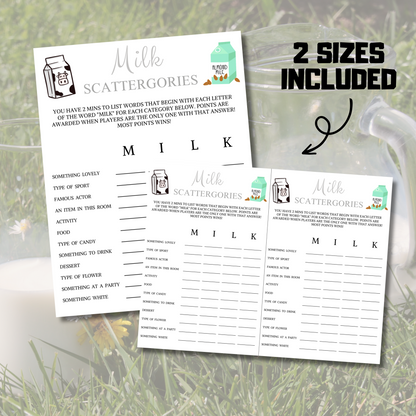 Milk Scattergories Game | Minimalist Milk Think Fast Game