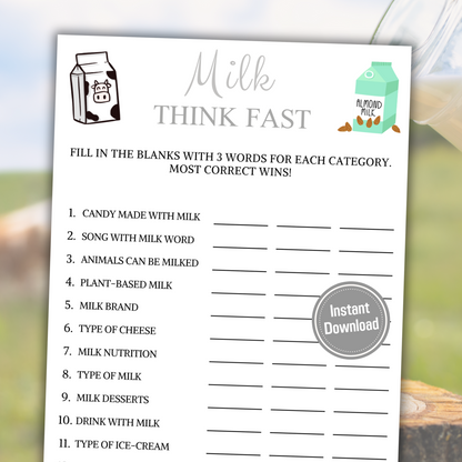 Milk Think Fast Game | Minimalist Milk Trivia Game