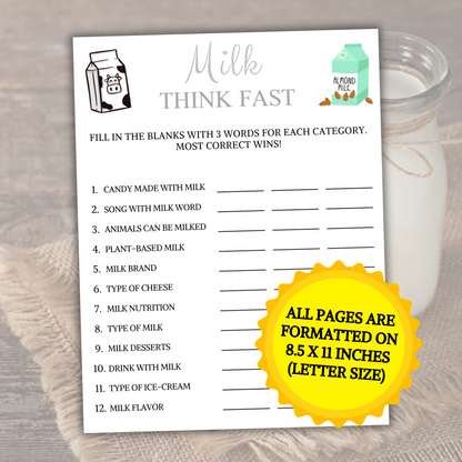 Milk Think Fast Game | Minimalist Milk Trivia Game