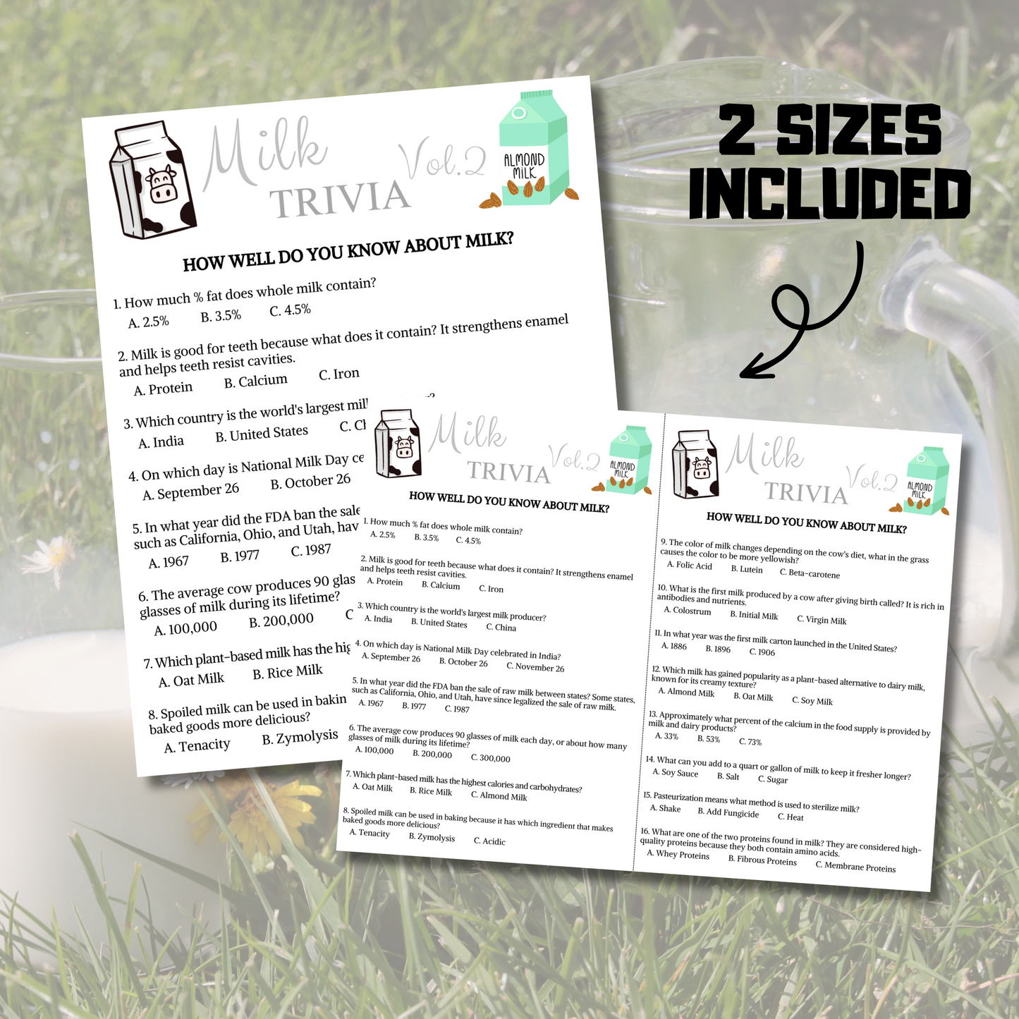 Milk Trivia Game Volume 2 | Printable Milk Knowledge Quiz Game