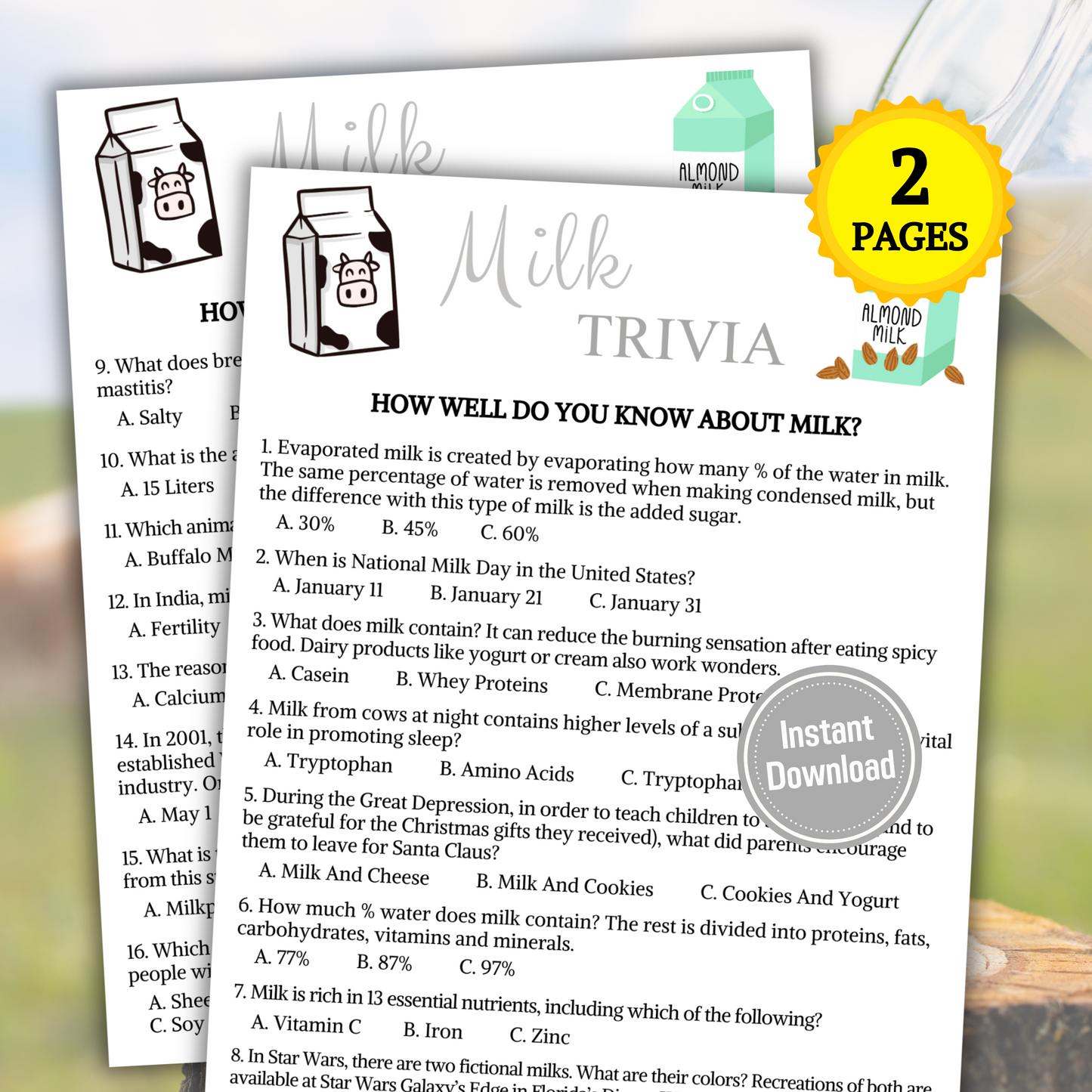 Milk Trivia Game | Printable Milk Trivia Quiz