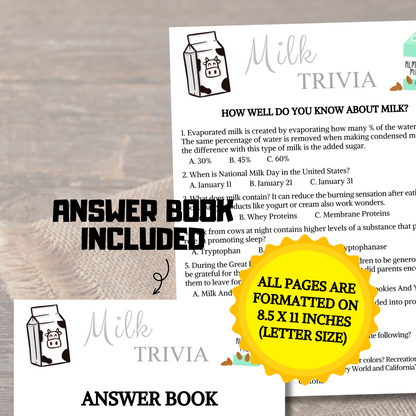 Milk Trivia Game | Printable Milk Trivia Quiz