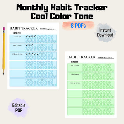 Monthly Habit Tracker Rainbow Color Printable, Habit Tracker Template, Digital Habit Tracker, 30 Day Habit Challenge, Routine Tracker PDF
