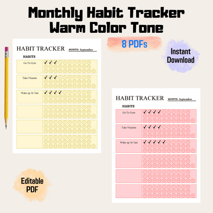 Monthly Habit Tracker Rainbow Color Printable, Habit Tracker Template, Digital Habit Tracker, 30 Day Habit Challenge, Routine Tracker PDF