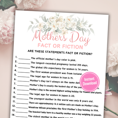 Mothers Day Fact or Fiction Game | Mother's Day True or False Game