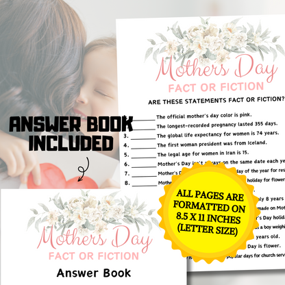 Mothers Day Fact or Fiction Game | Mother's Day True or False Game