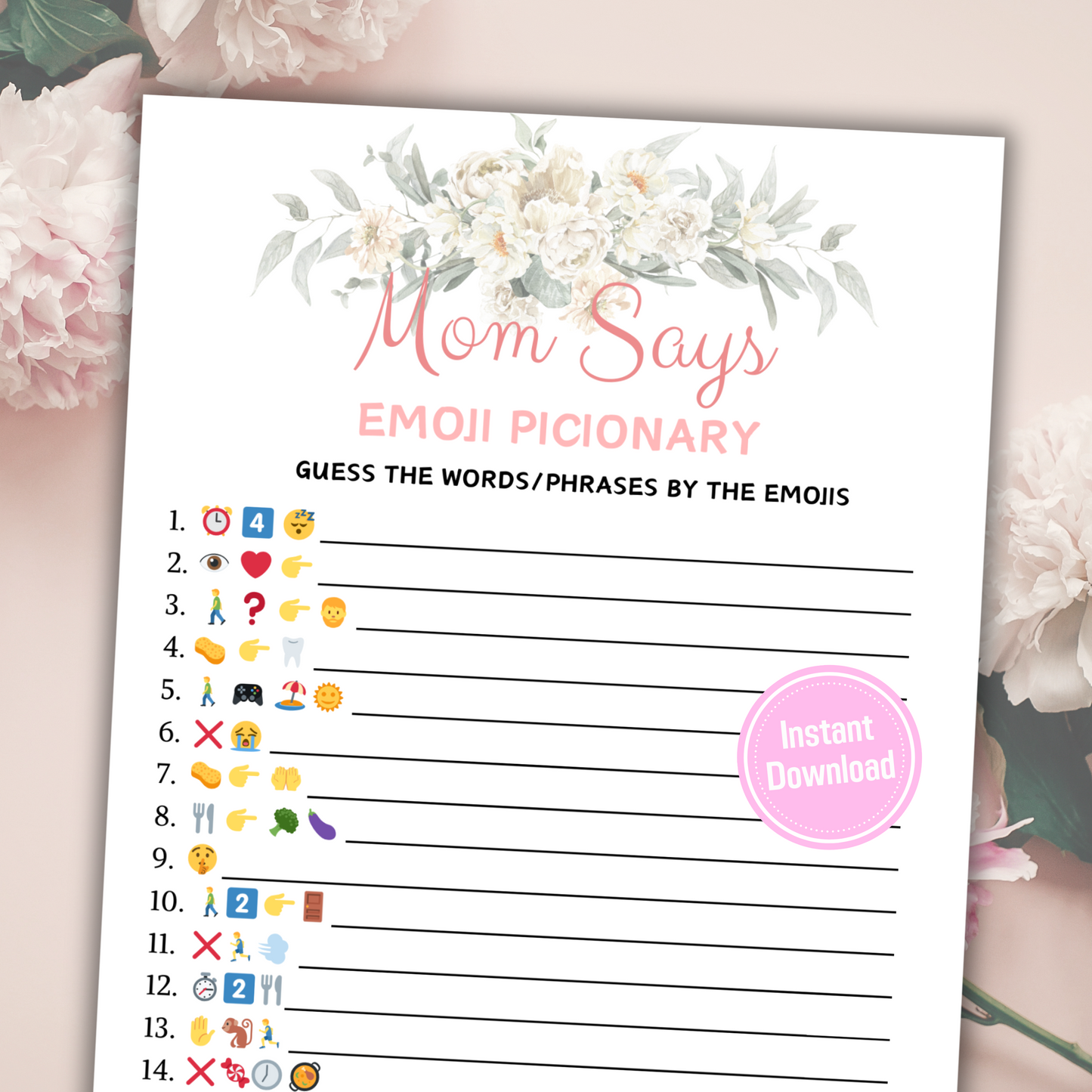 Mom Says Emoji Pictionary Game | Mothers Day Mom Says Emoji Game