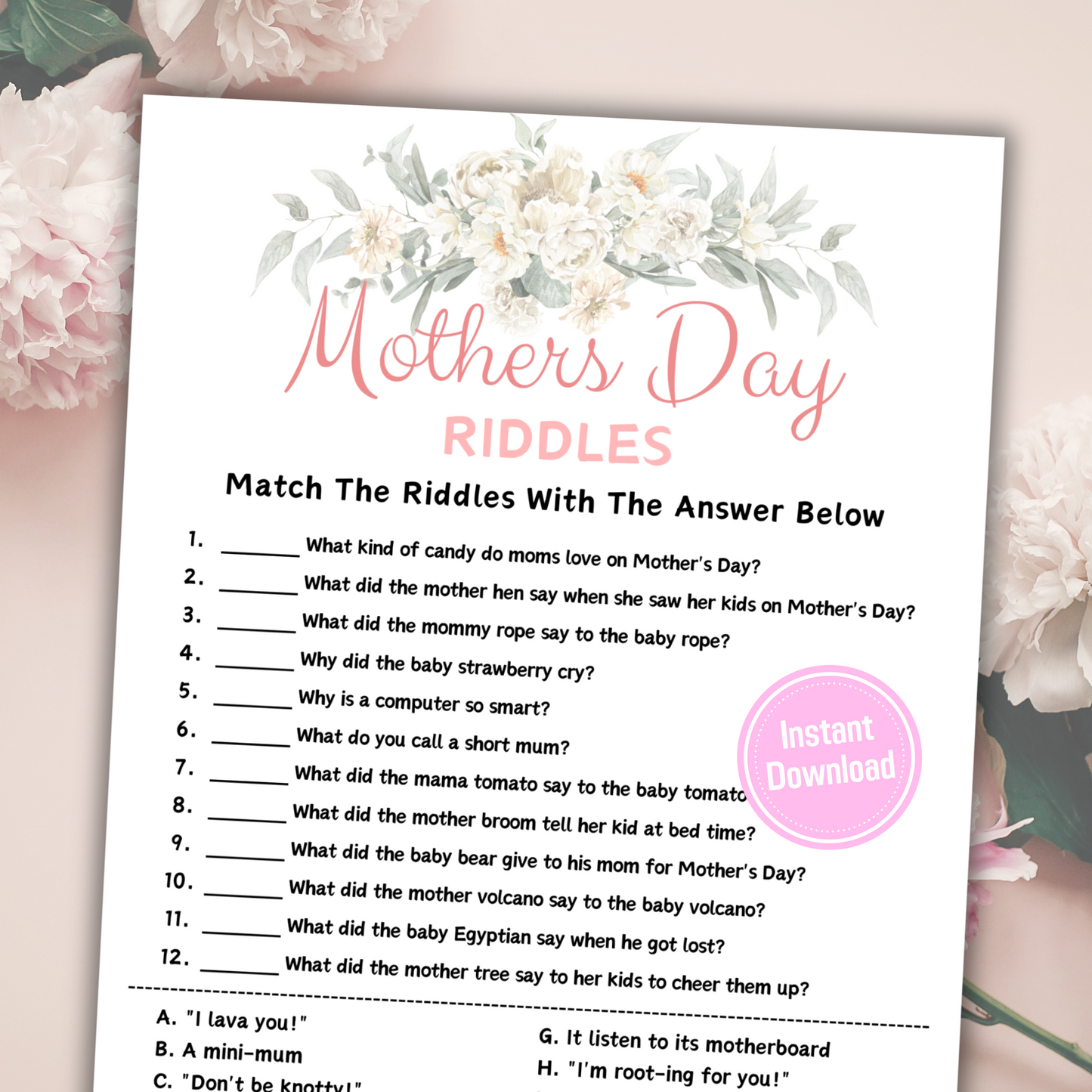 Mothers Day Riddles Game | Printable Riddle Me This Game