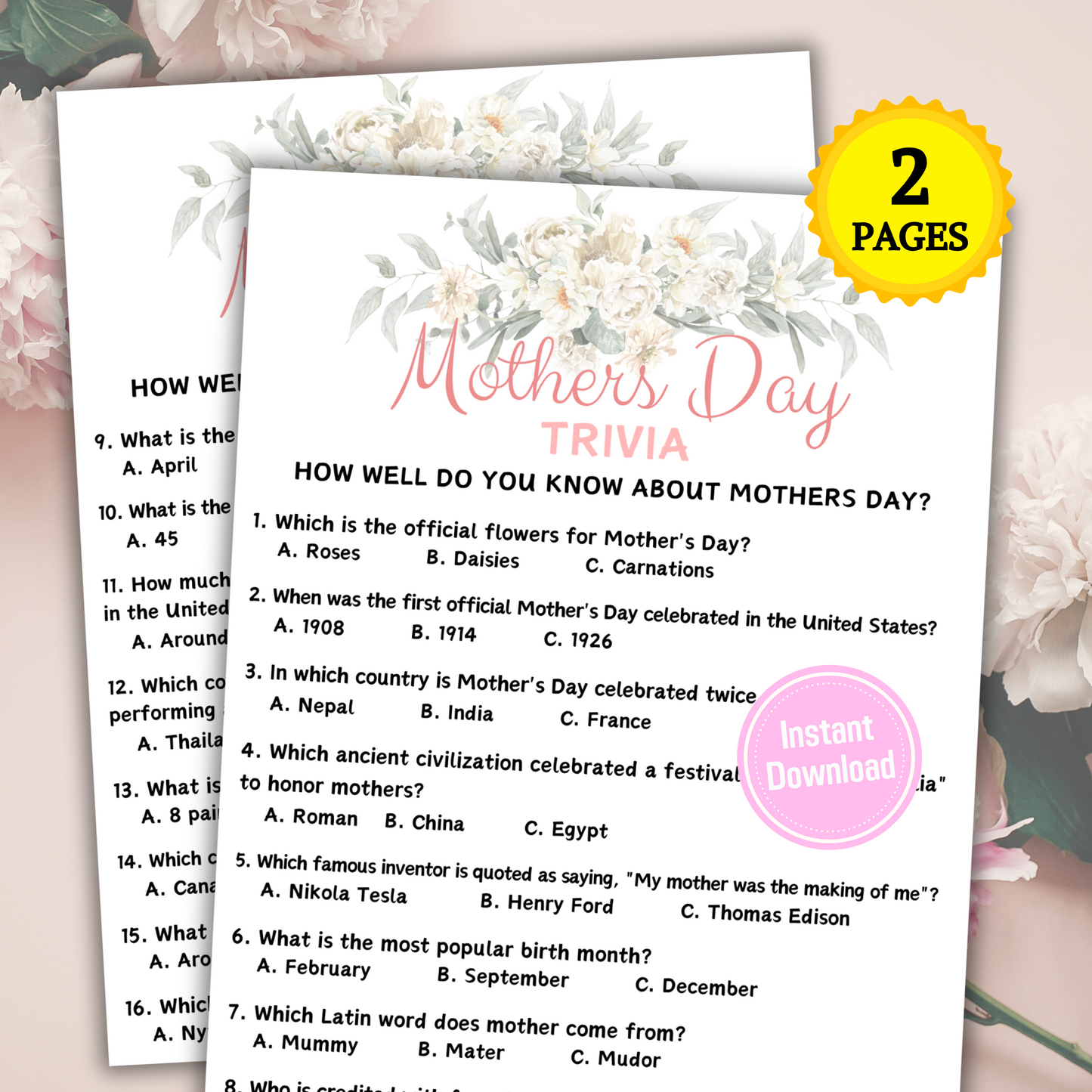 Mothers Day Trivia Game | Mother's Day Quiz for Adults & Kids