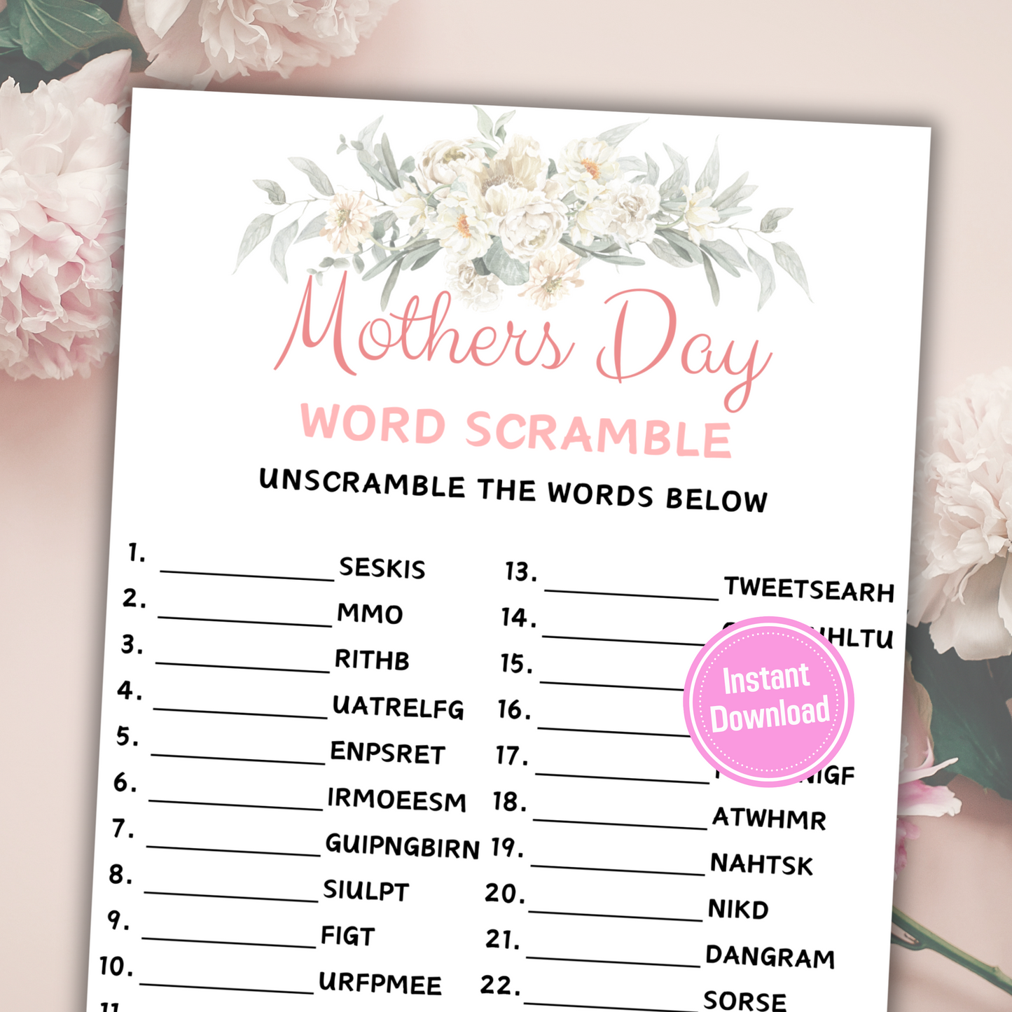 Mothers Day Word Scramble Game | Printable Word Puzzle Games