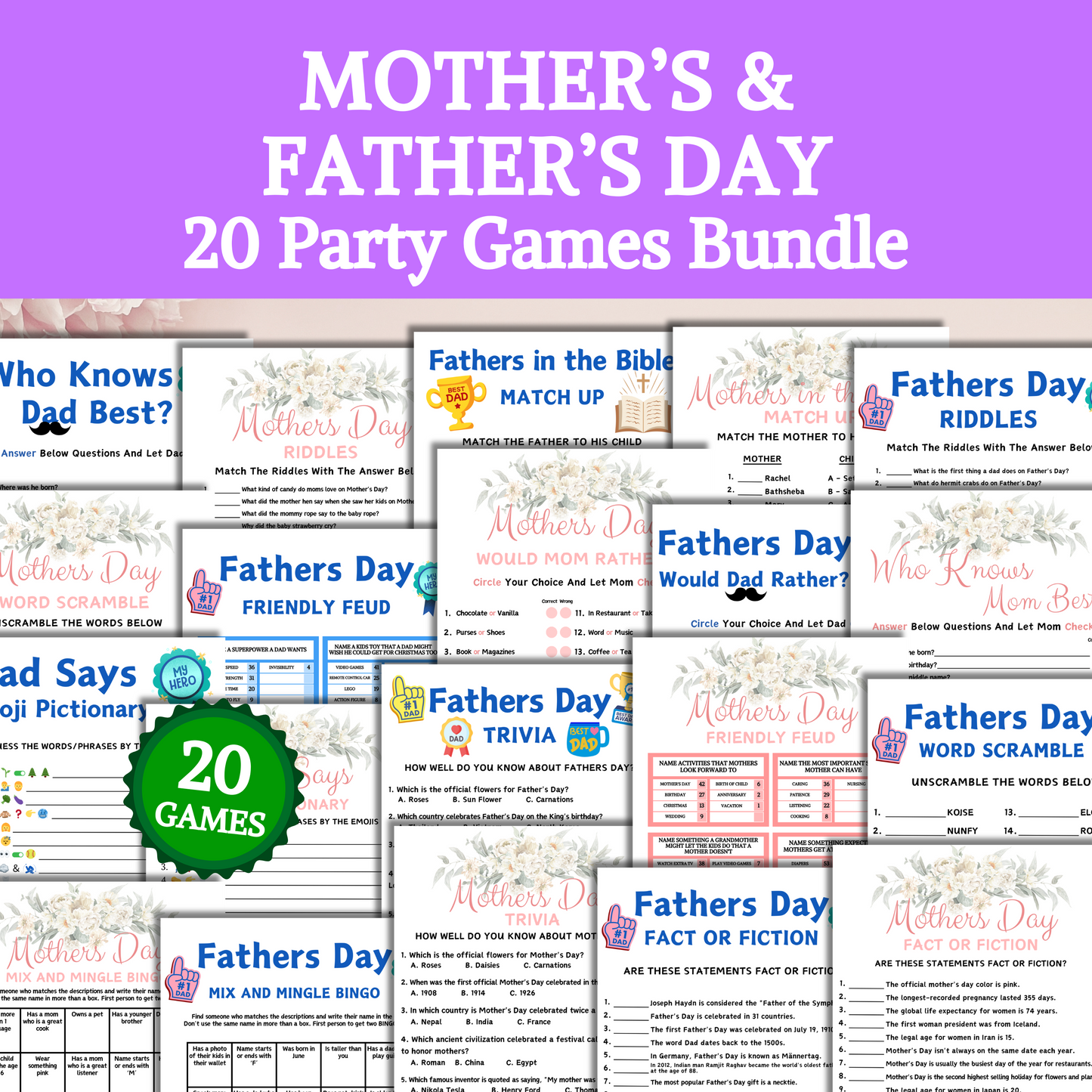 Mothers And Fathers Day Party Games Bundle | 20 Games BEST Price Bundle