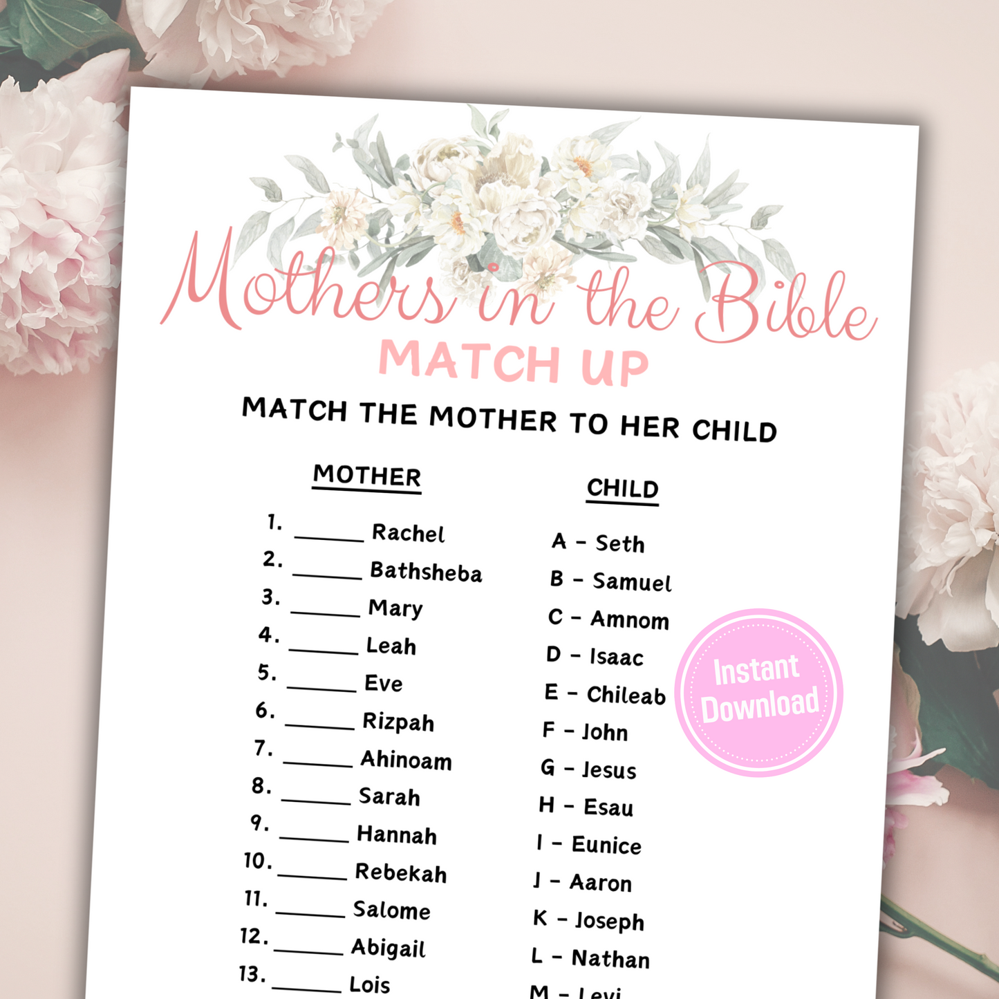 Mothers in the Bible Matching Game | Biblical Match Up Game