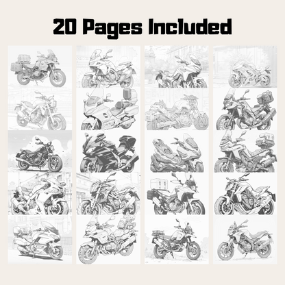 Motorcycle Coloring Book, 20 Pages of Autobike Coloring Book PDF