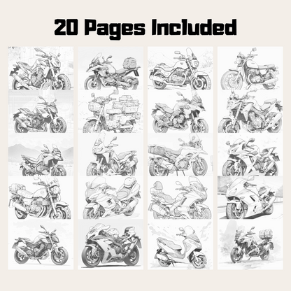 20 Pages Motorbike Coloring Book For All Ages, Perfect for Motorcycle Enthusiasts and Coloring Aficionados