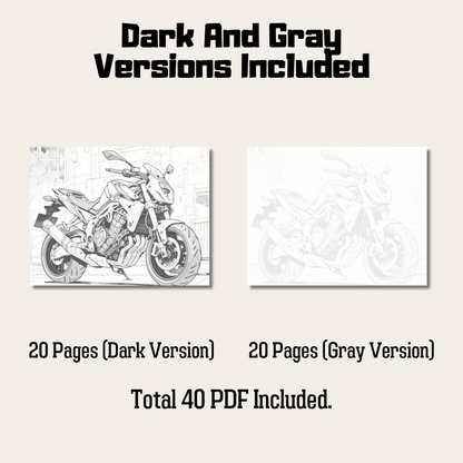 20 Pages Motorbike Coloring Book For All Ages, Perfect for Motorcycle Enthusiasts and Coloring Aficionados