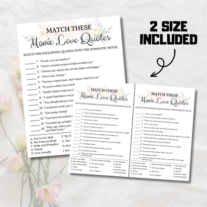 Movie Love Quotes Matching Game | Floral Wedding Shower