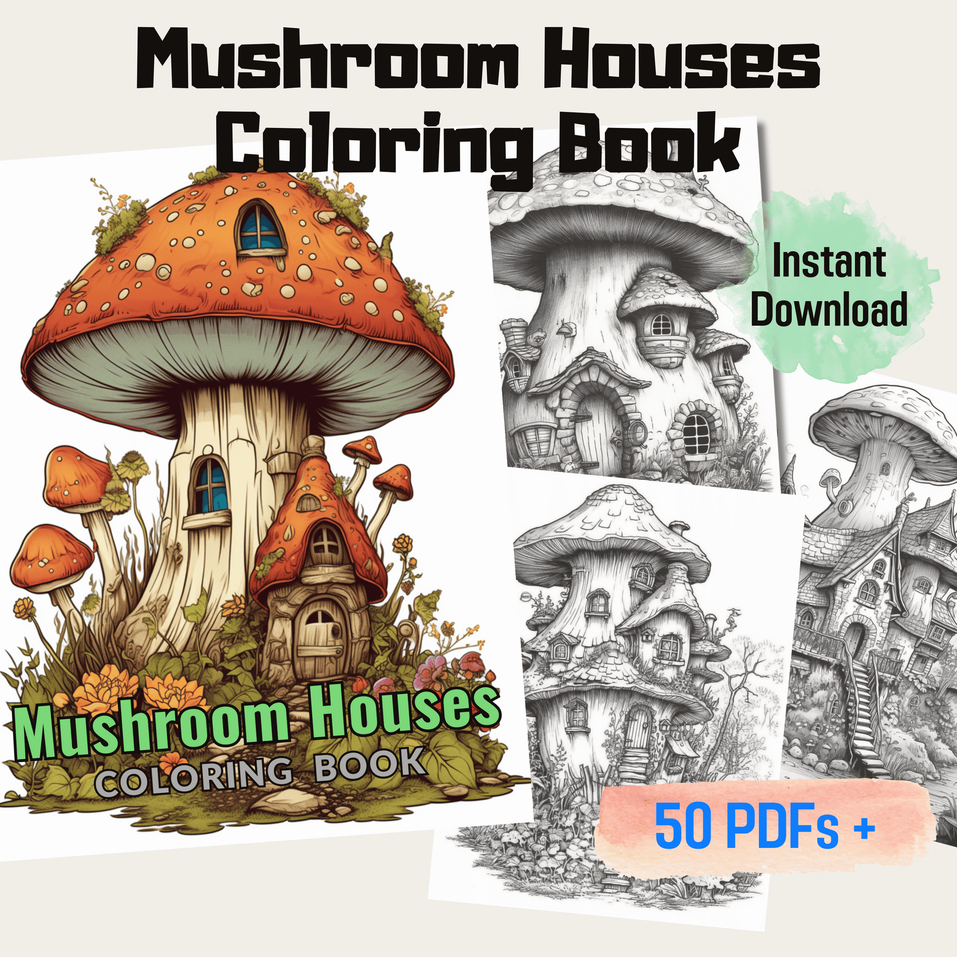 Mushroom Houses Coloring Book 1: Mushroom Houses