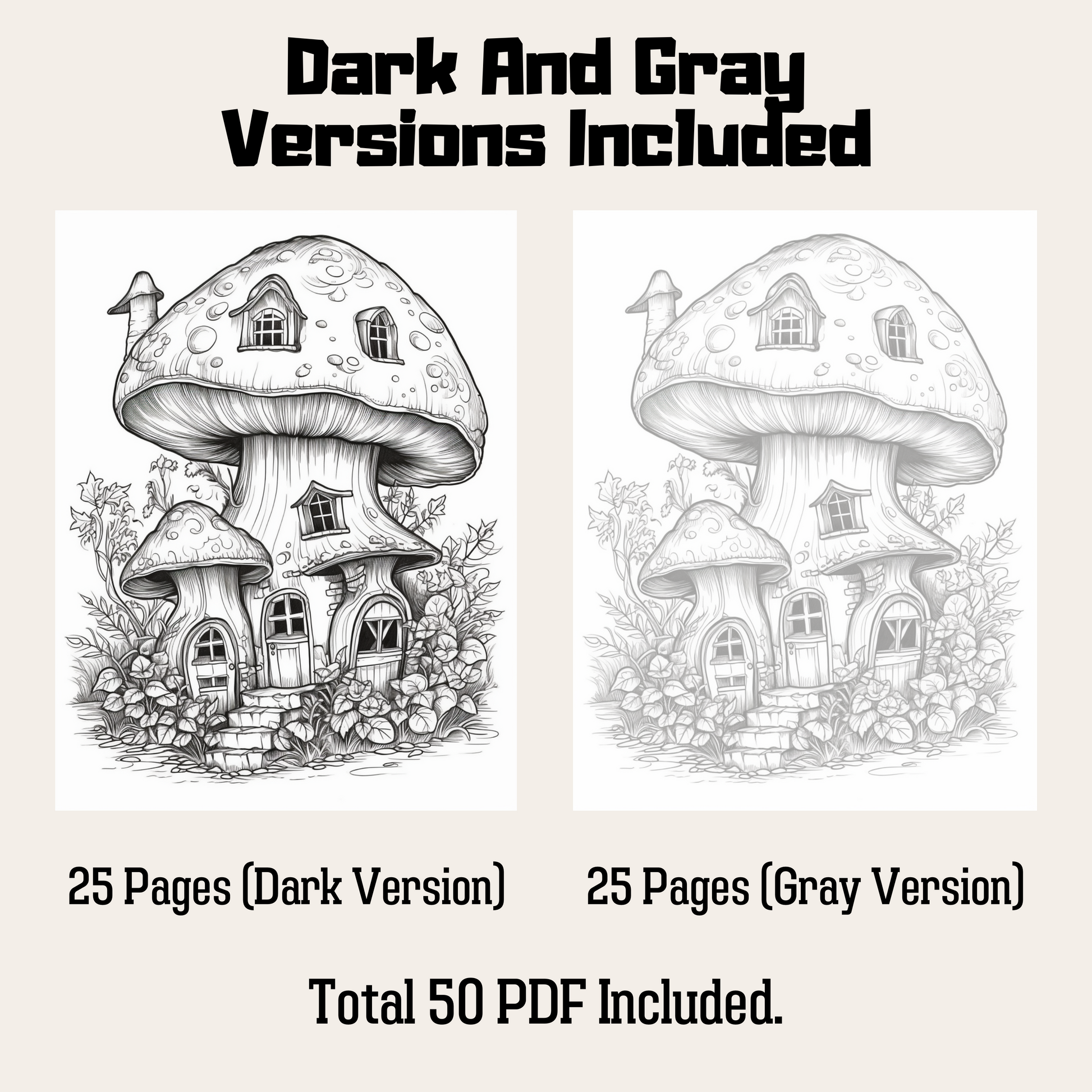 Mushroom Houses Coloring Book 1: Mushroom House Dark And Gray Versions Demo