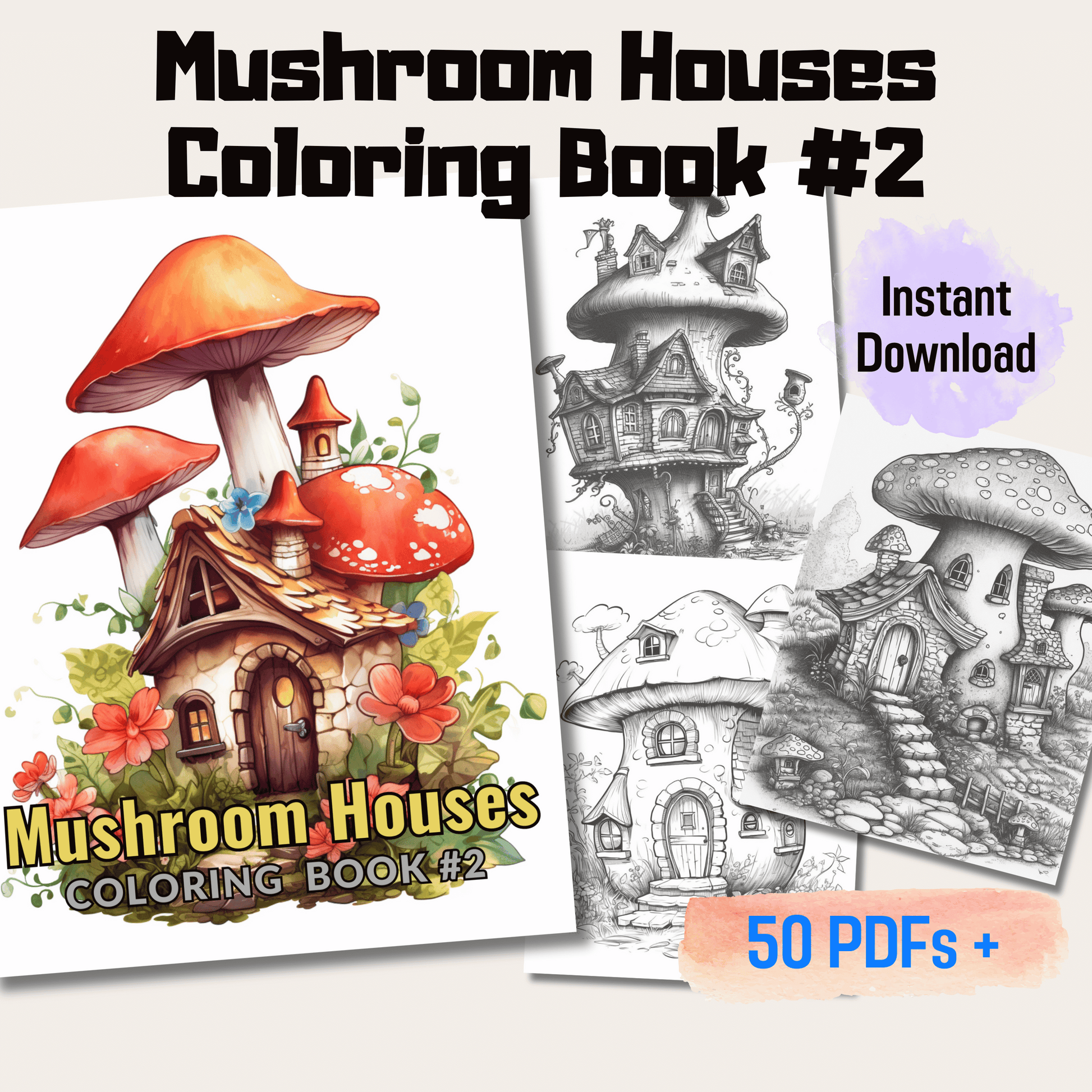 Mushroom Houses Coloring Book 2: Mushroom Houses