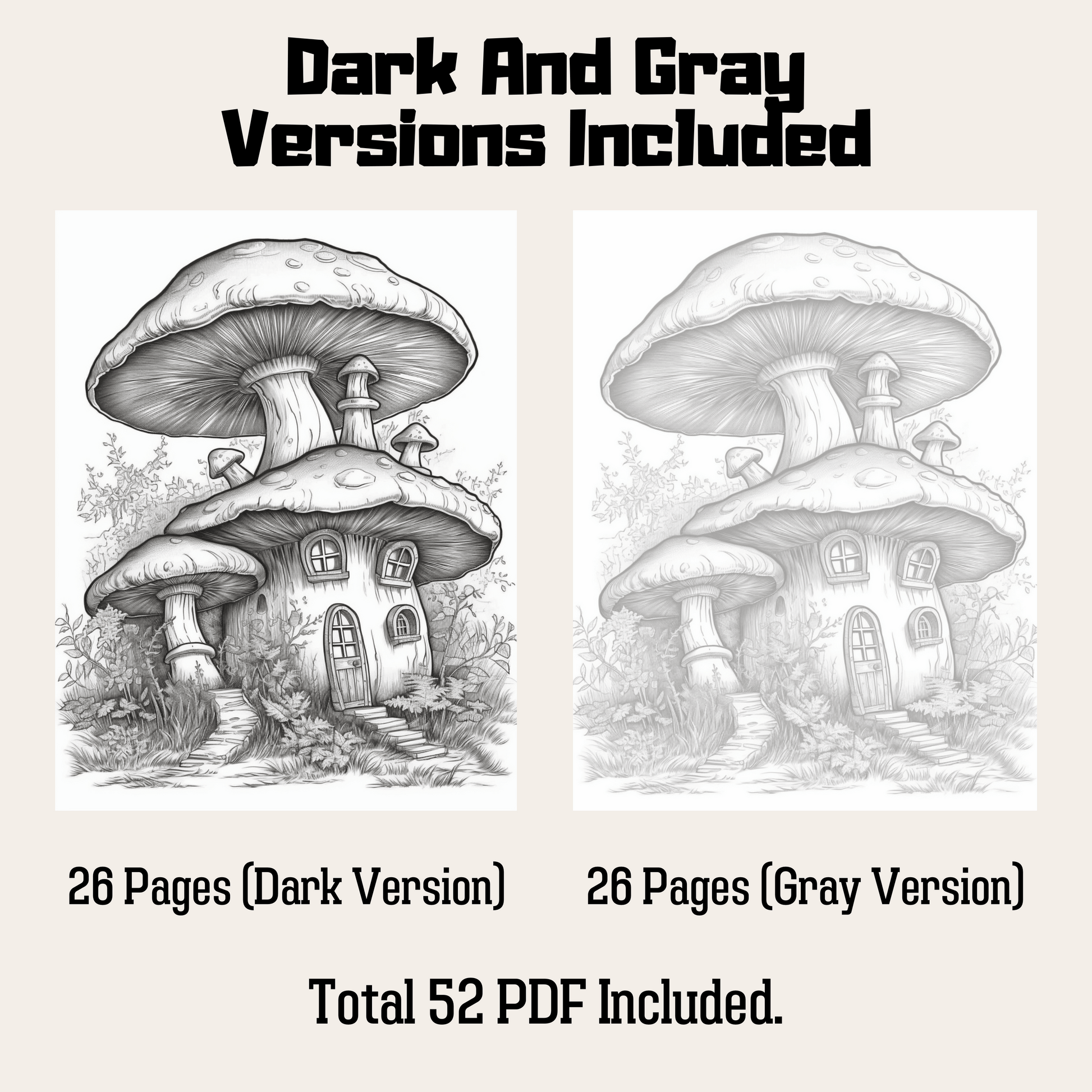 Mushroom Houses Coloring Book 2: Mushroom House Dark And Gray Versions Demo