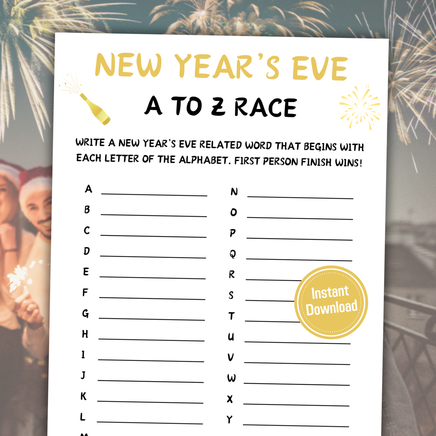 New Year's Eve A To Z Race Game | New Years ABC Game