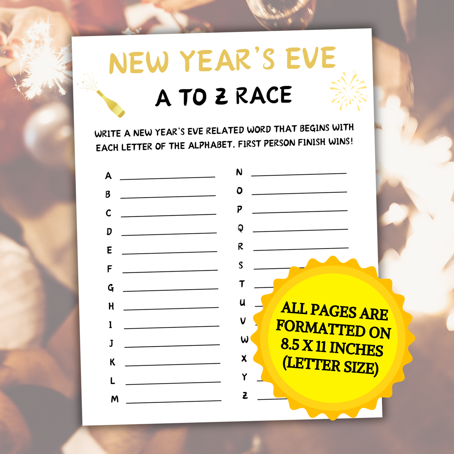 New Year's Eve A To Z Race Game | New Years ABC Game