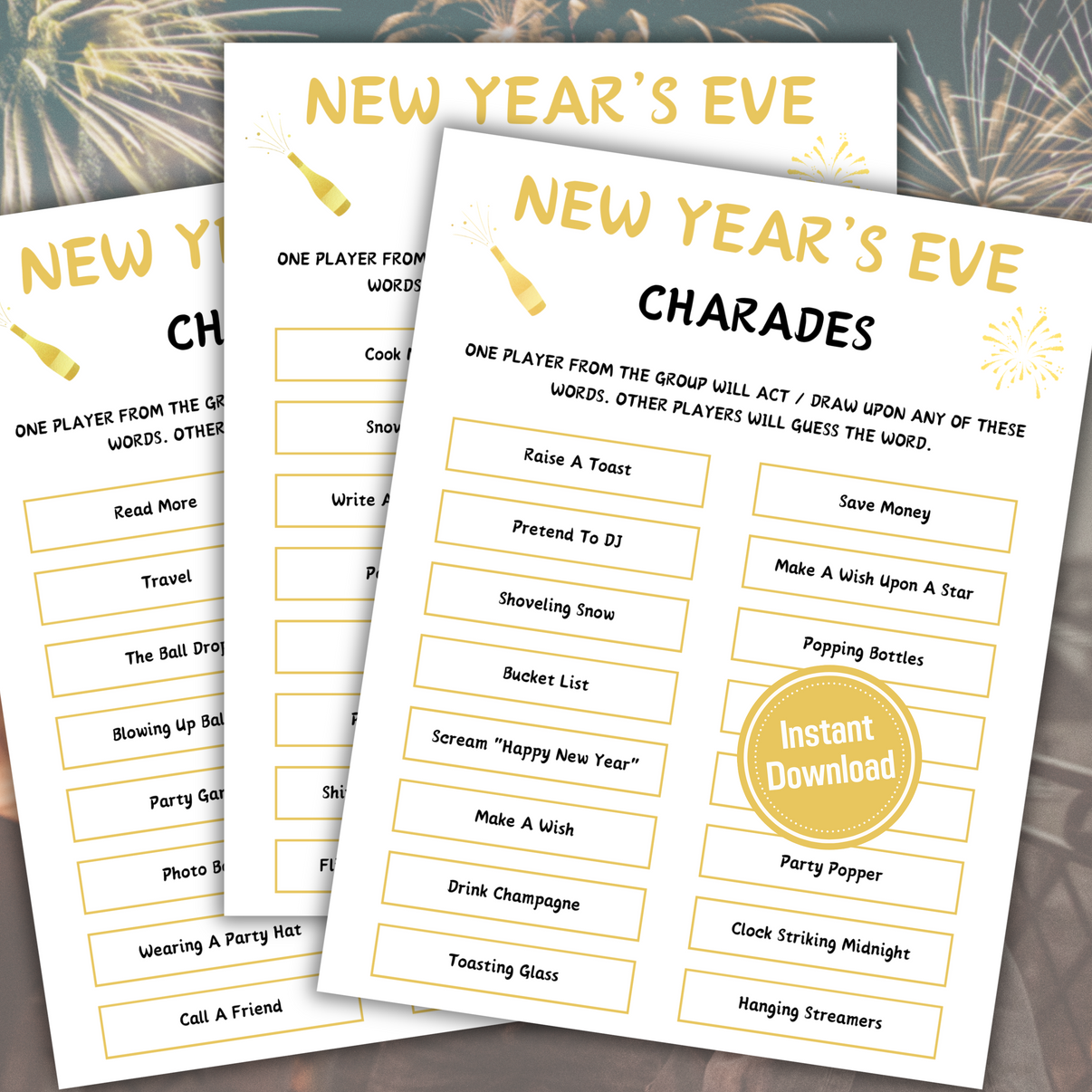 New Year's Eve Charades Game | New Years Family Game – Funny Print For You