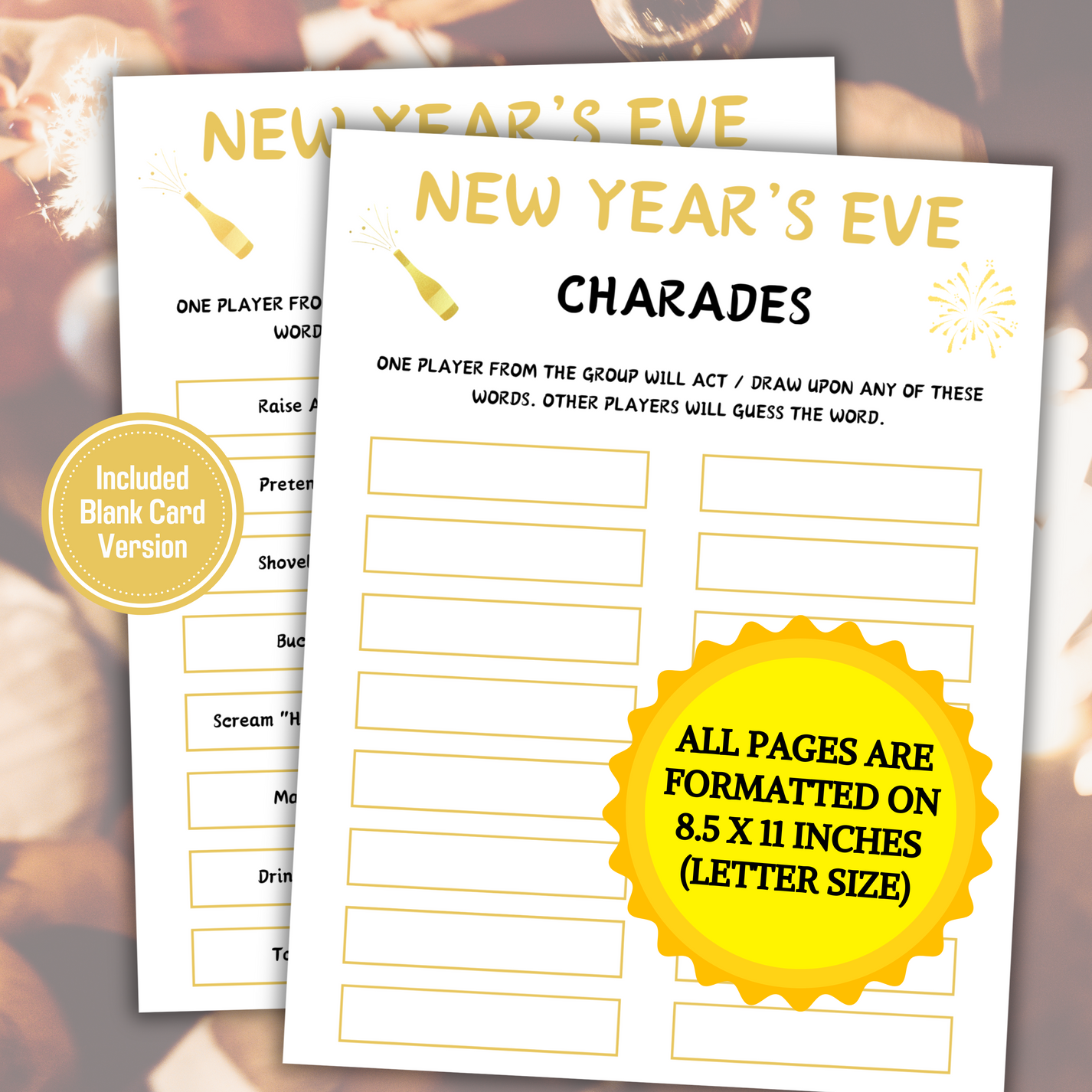 New Year's Eve Charades Game | New Years Family Game – Funny Print For You