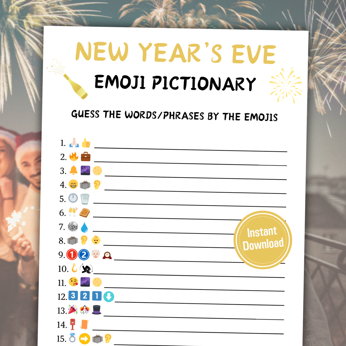 New Year's Eve Emoji Pictionary Game | New Years Emoji Quiz