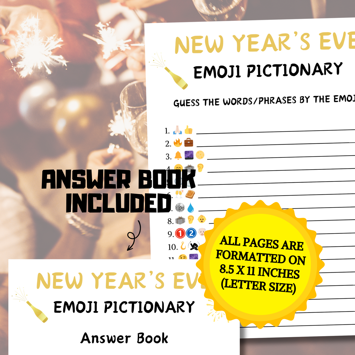 New Year's Eve Emoji Pictionary Game | New Years Emoji Quiz