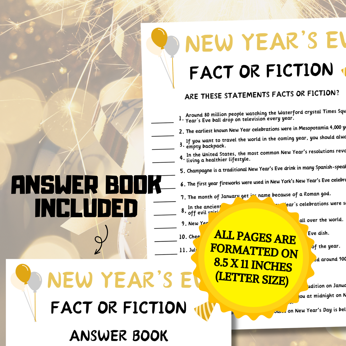 New Year’s Eve Fact or Fiction Game | New Years True Or False Quiz