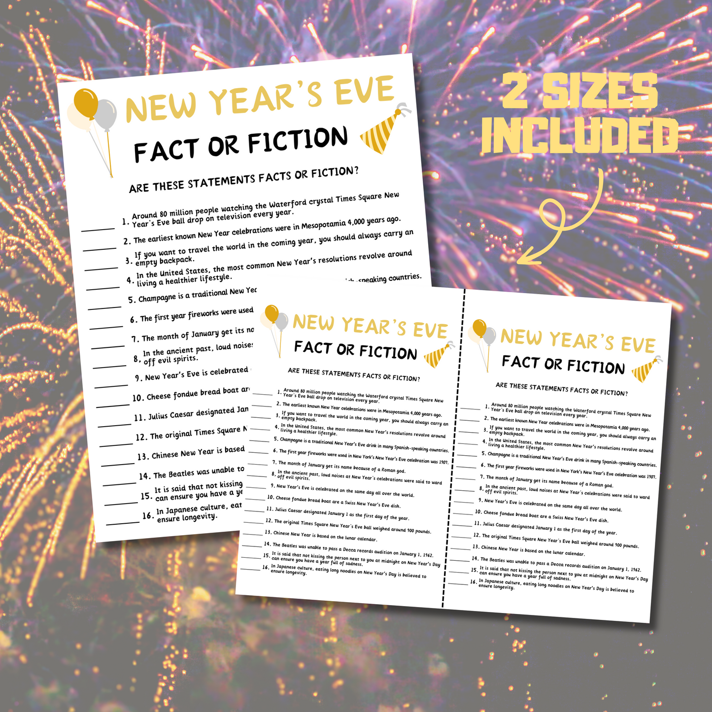 New Year’s Eve Fact or Fiction Game | New Years True Or False Quiz