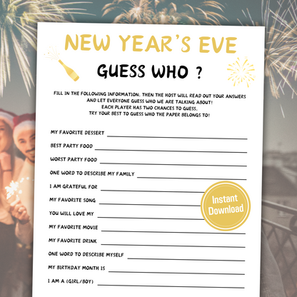 New Year's Eve Guess Who Game | New Years Who Am I Game