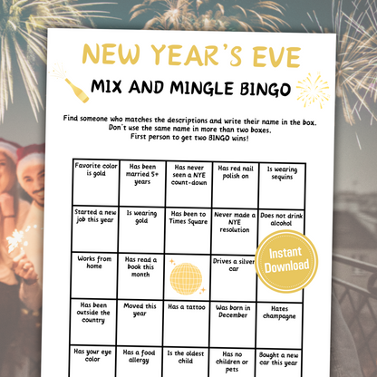 New Year's Eve Mix and Mingle Bingo | New Years Find the Guest Bingo