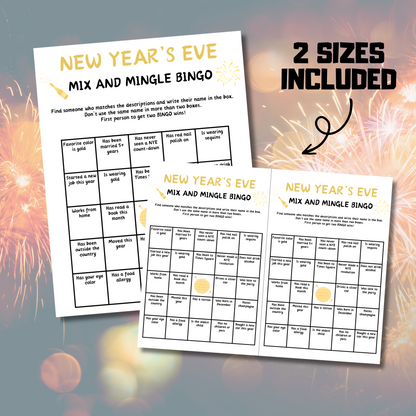 New Year's Eve Mix and Mingle Bingo | New Years Find the Guest Bingo