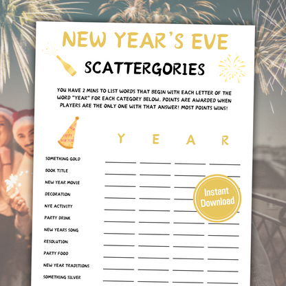 New Year's Eve Scattergories Game | New Years Think Fast Game