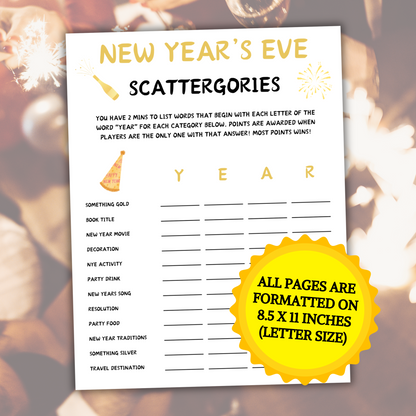 New Year's Eve Scattergories Game | New Years Think Fast Game