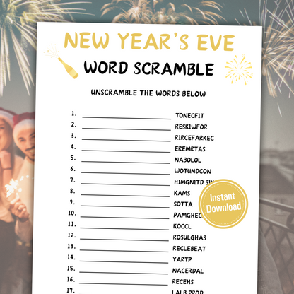 New Year's Eve Word Scramble Game | New Year Party Unscramble Game