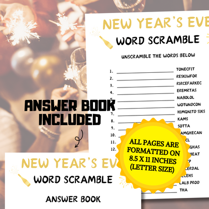 New Year's Eve Word Scramble Game | New Year Party Unscramble Game