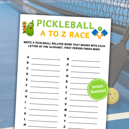 Pickleball A To Z Race Game | Printable Pickleball Team ABC Race Games