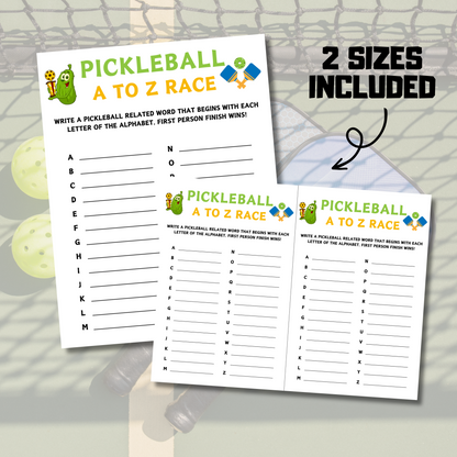 Pickleball A To Z Race Game | Printable Pickleball Team ABC Race Games