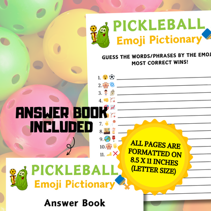 Pickleball Emoji Pictionary Game | Printable Pickleball Emoji Game