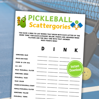 Pickleball Scattergories Game | Minimalist Pickleball Team Think Fast Game