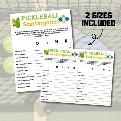 Pickleball Scattergories Game | Minimalist Pickleball Team Think Fast Game