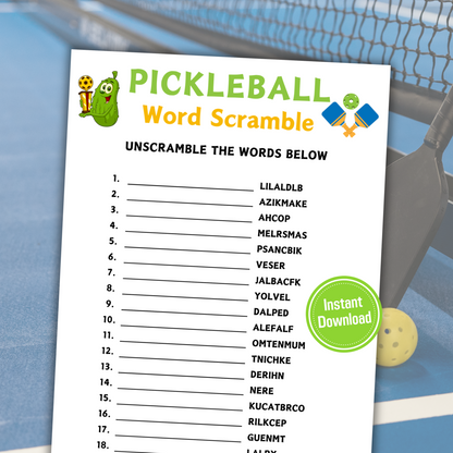 Pickleball Word Scramble Game | Minimalist Pickleball Team Think Fast Game