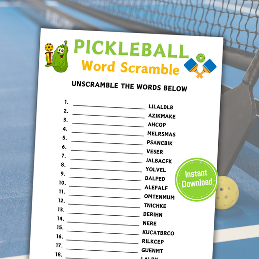Pickleball Word Scramble Game | Minimalist Pickleball Team Think Fast Game