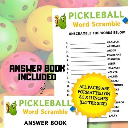 Pickleball Word Scramble Game | Minimalist Pickleball Team Think Fast Game