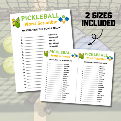 Pickleball Word Scramble Game | Minimalist Pickleball Team Think Fast Game