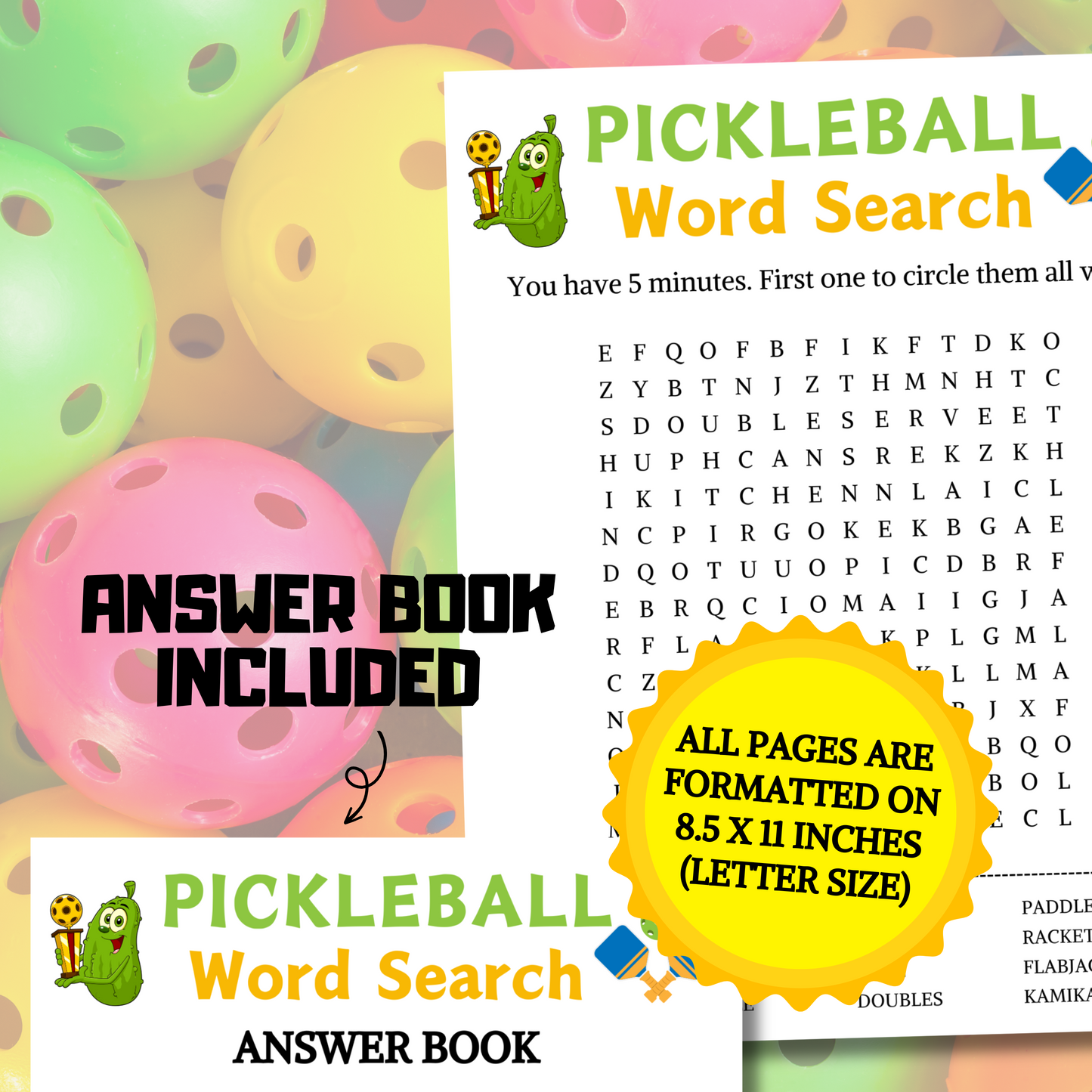 Pickleball Word Search Game | Pickleball Word Find Game