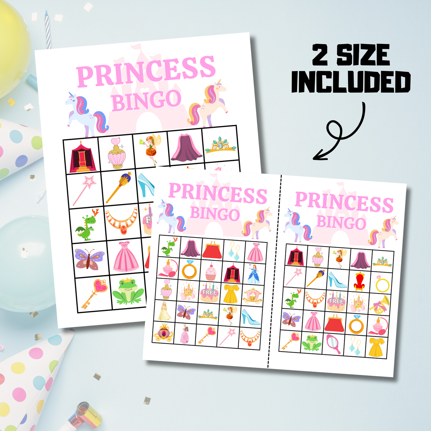 30 Princess Bingo Game | Birthday Bingo Cards for Princess